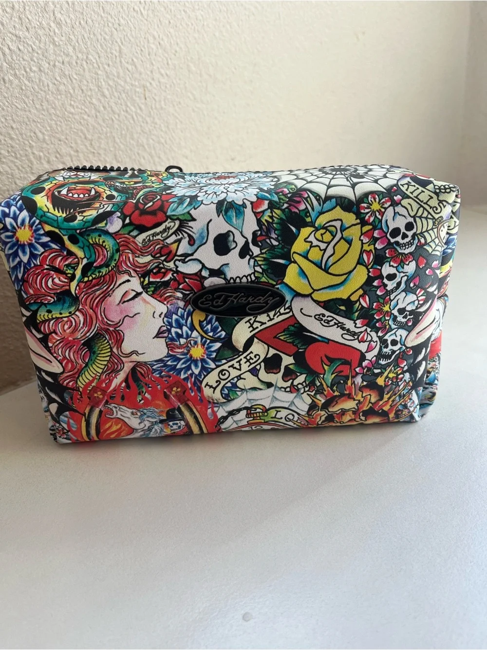 Ed Hardy Vibrant Tattoo-Print Cosmetic Pouch Bag